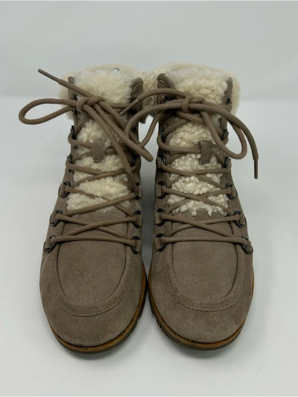 Sorel Harlow Lace Cozy Bootie Womens Taupe Brown Sherpa Lined Ankle Boots Size 7